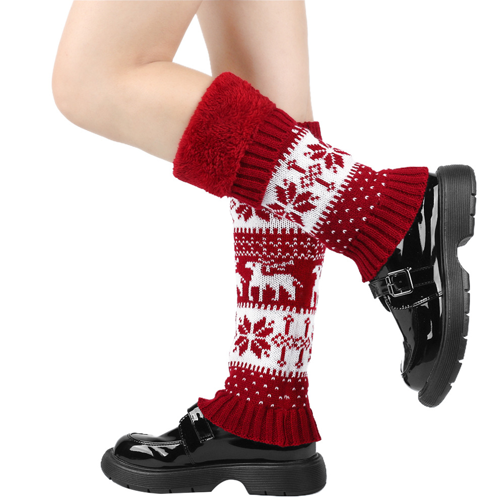 Knit Thicken Boot Socks Thermal Wool Knitted Deer Pattern Female Leg Warmer